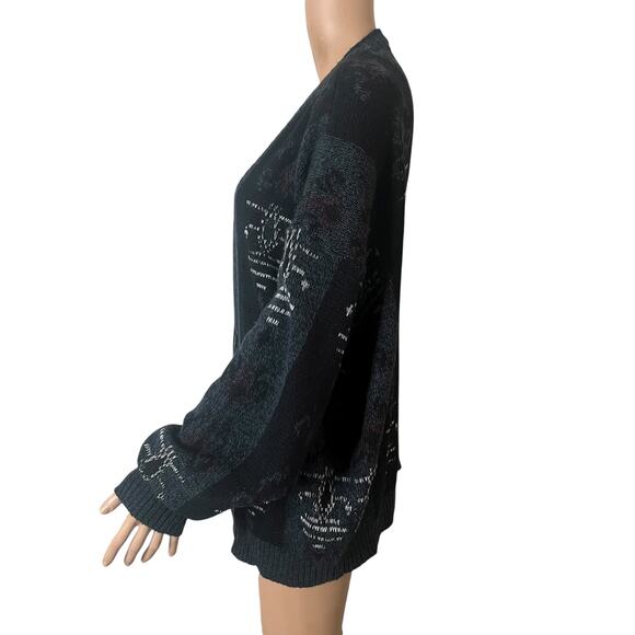 Vintage Expressions Cardigan Sweater Unisex XL Black Gray Knit Acrylic Oversized - Picture 13 of 15